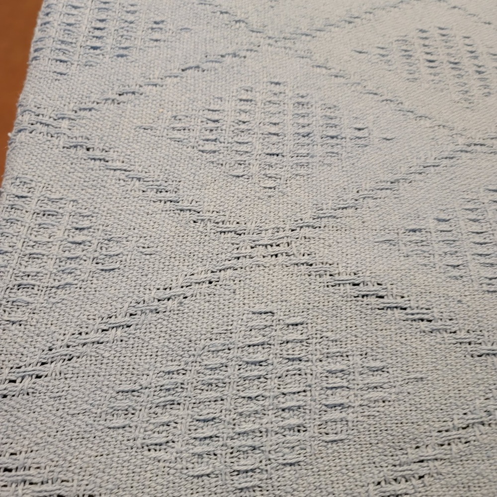 Vintage Diamond pattern blue fringe Queen/King Coverlet Bedspread Lightweight